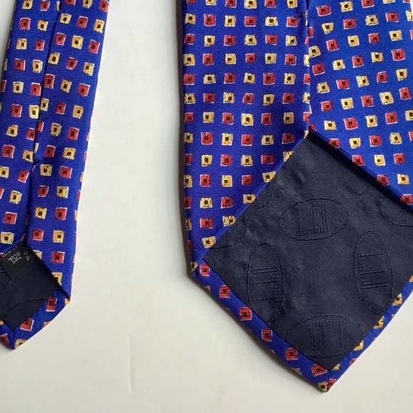DUNHILL  navy blue with red motifs silk Tie made in Italy 🇮🇹 - Picture 5 of 8